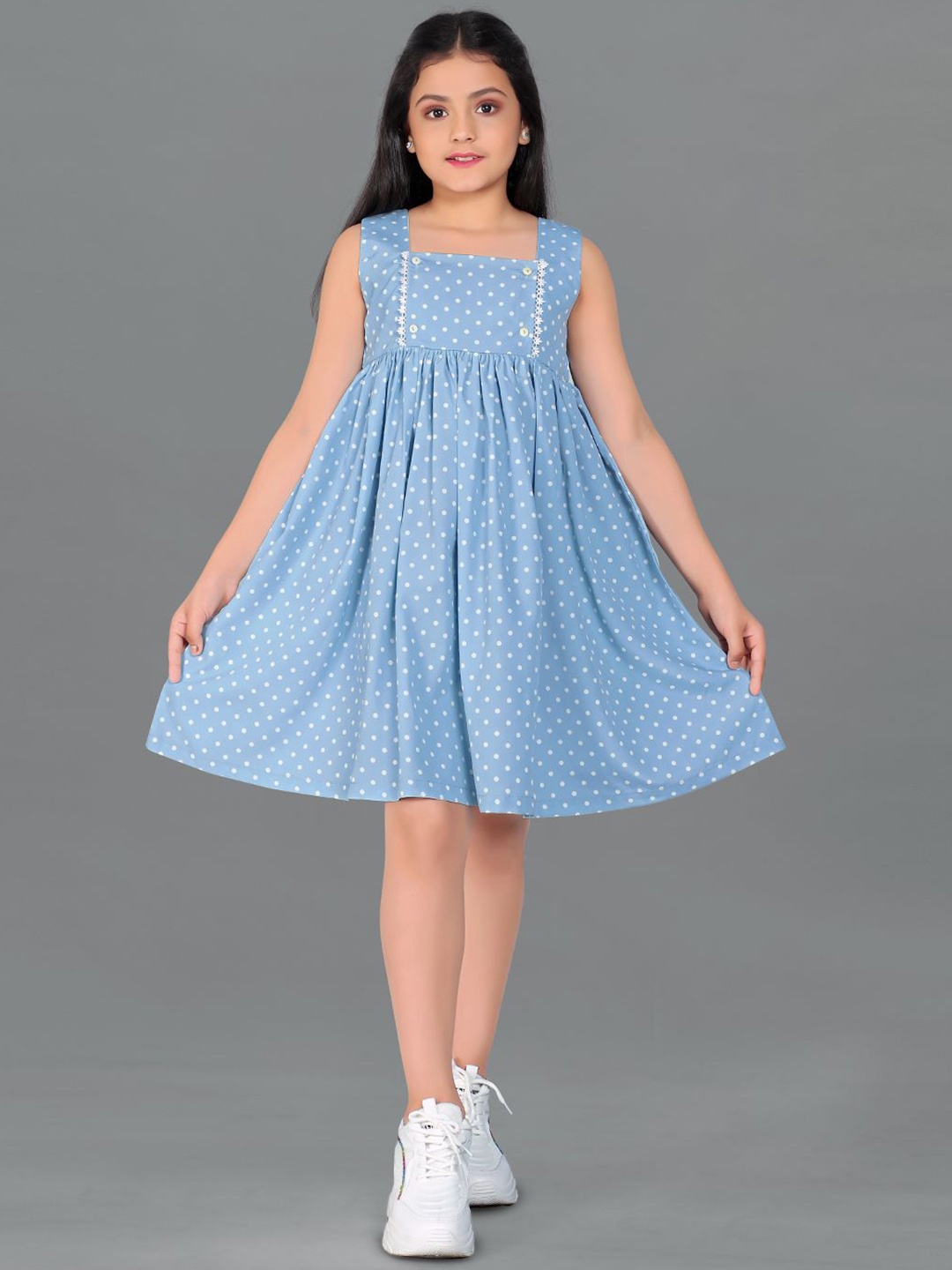 

YK Polka Dot Print Crepe Fit & Flare Dress, Blue