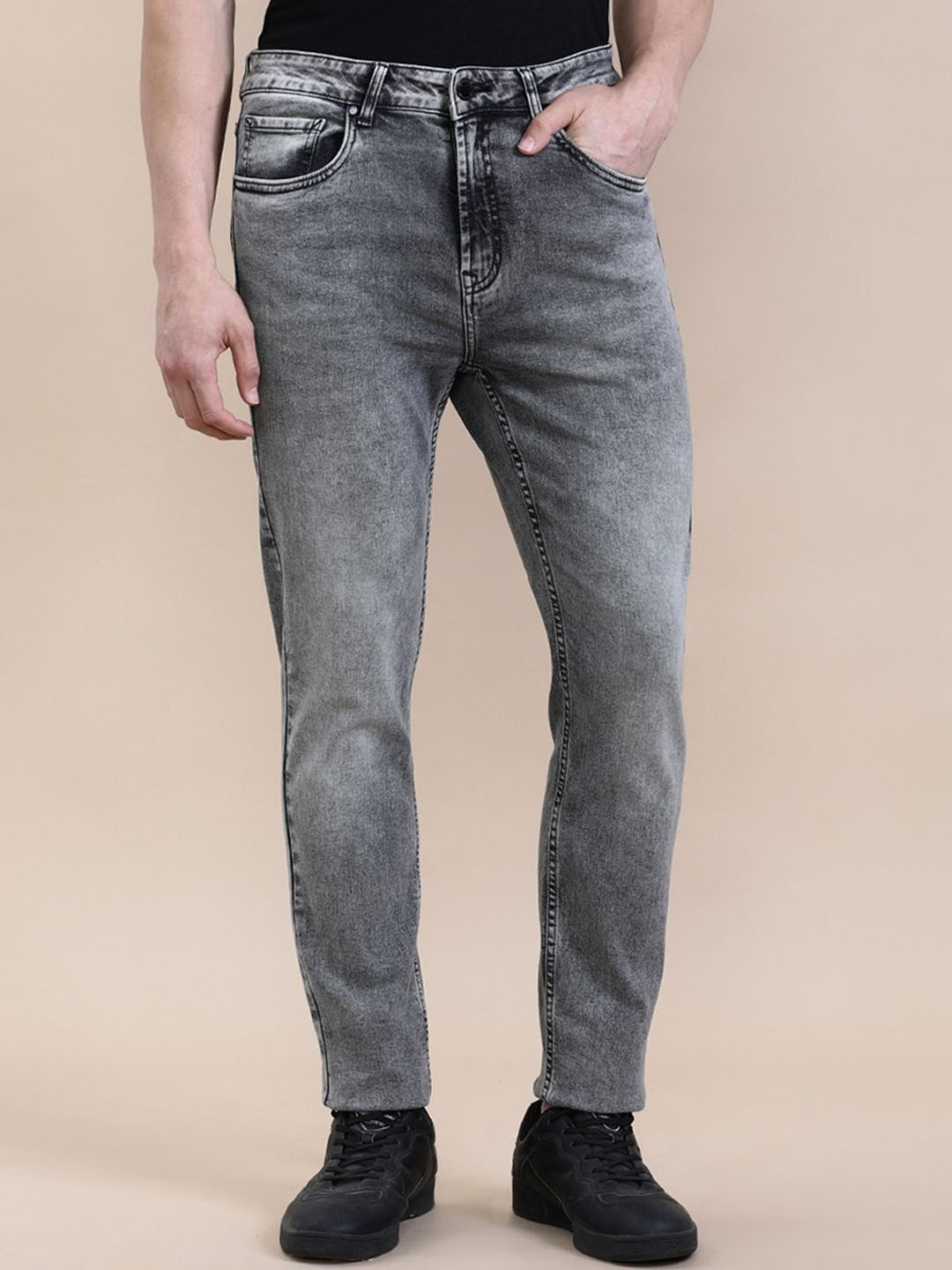 

Crocodile Men Towel Washed Slim Fit Jeans, Grey