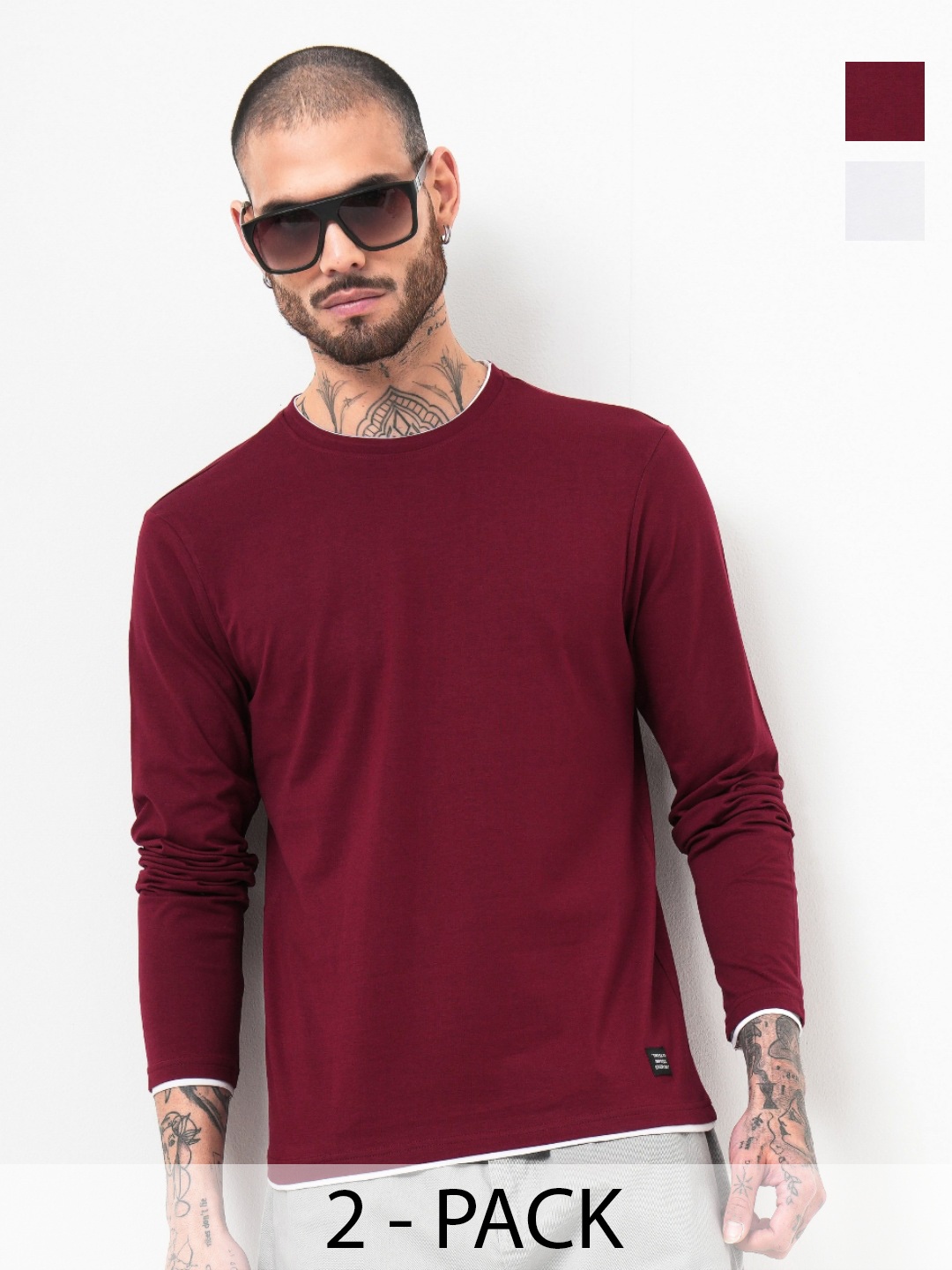 

Genoa Men Pack of 2 Solid Round Neck Cotton T-shirts, Off white