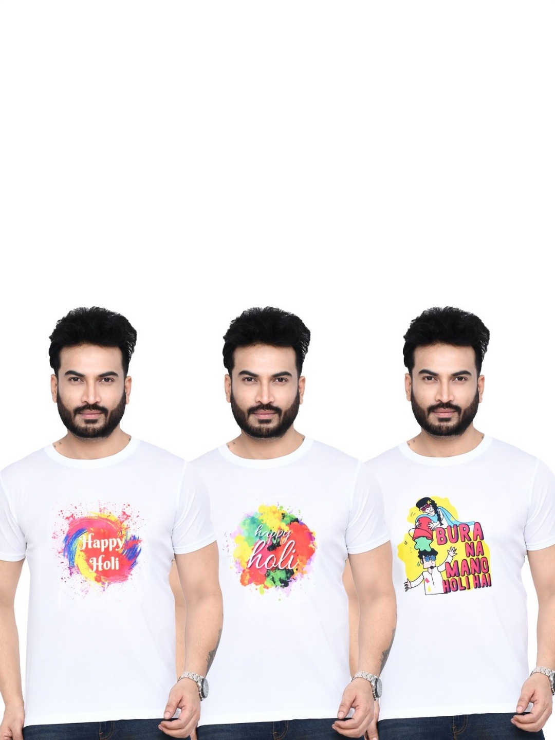 

RAPL Men 3 Printed Applique T-shirt, White