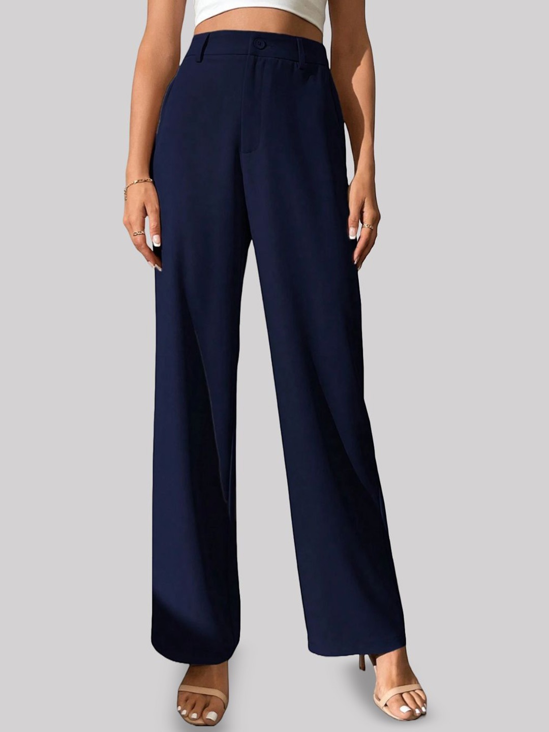 

FNOCKS Women Custom High-Rise Wide Leg Trousers, Navy blue