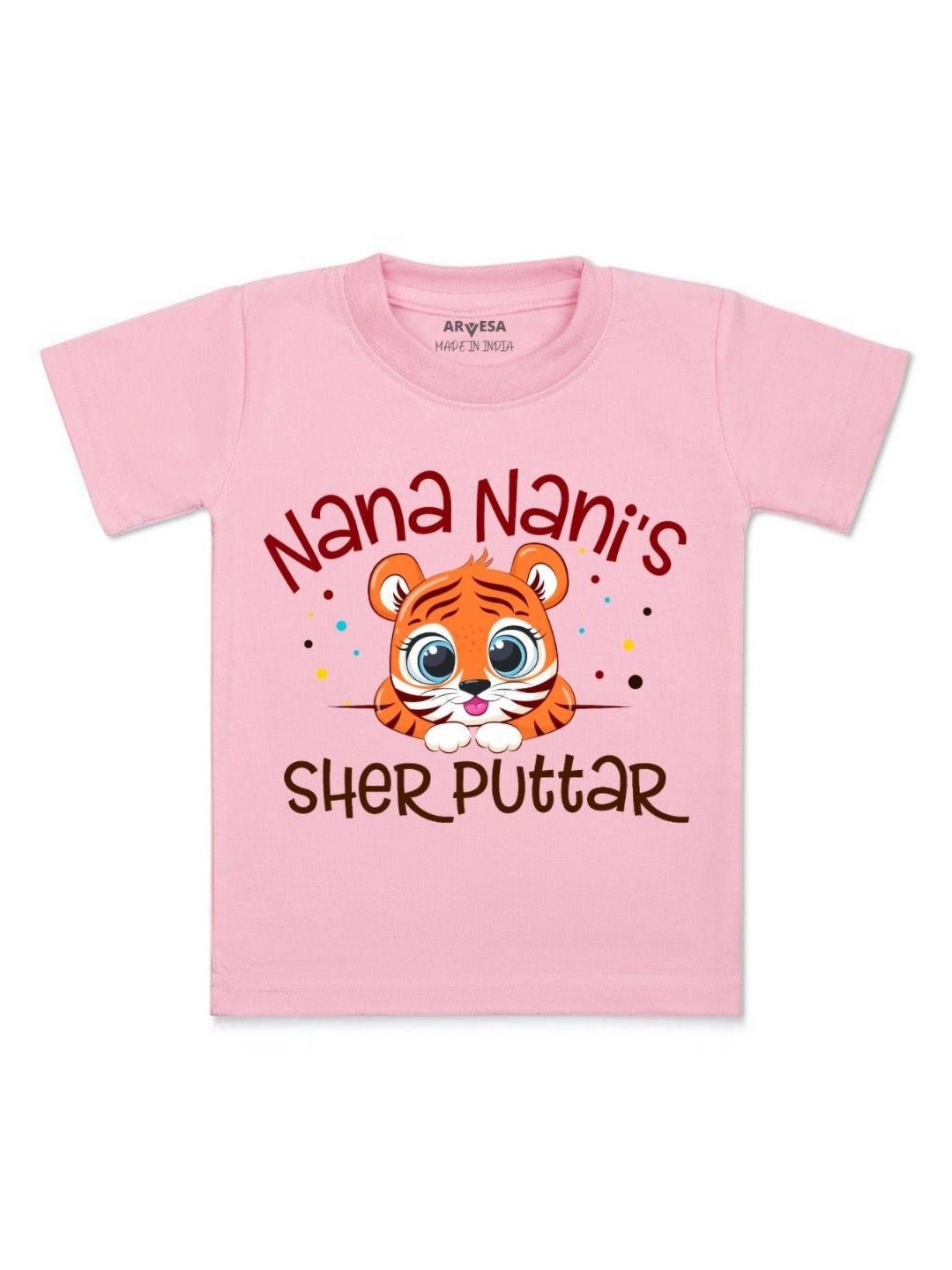 

Arvesa Kids Nana Nani Sher Puttar Printed Tshirt, Pink