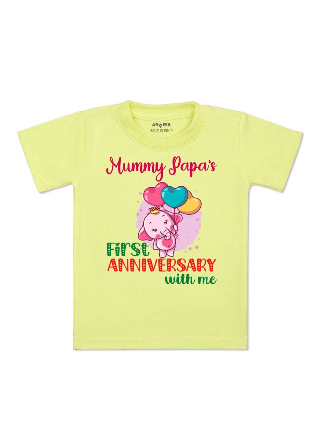 

Arvesa Kids Mummy Papa First Anniversary With Me Printed Tshirt, Yellow