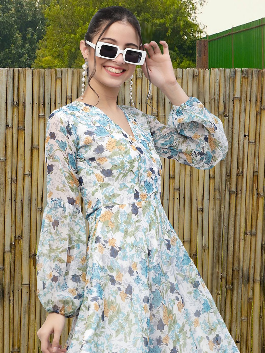 

Moda Rapido Floral Print Applique Fit & Flare Dress, Multi
