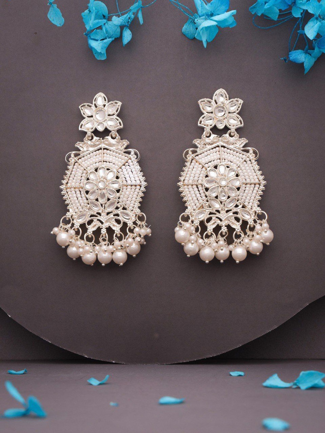 

Lyriss Gold Plated Artificial Stone Studded & Beaded Contemporary Drop Earrings