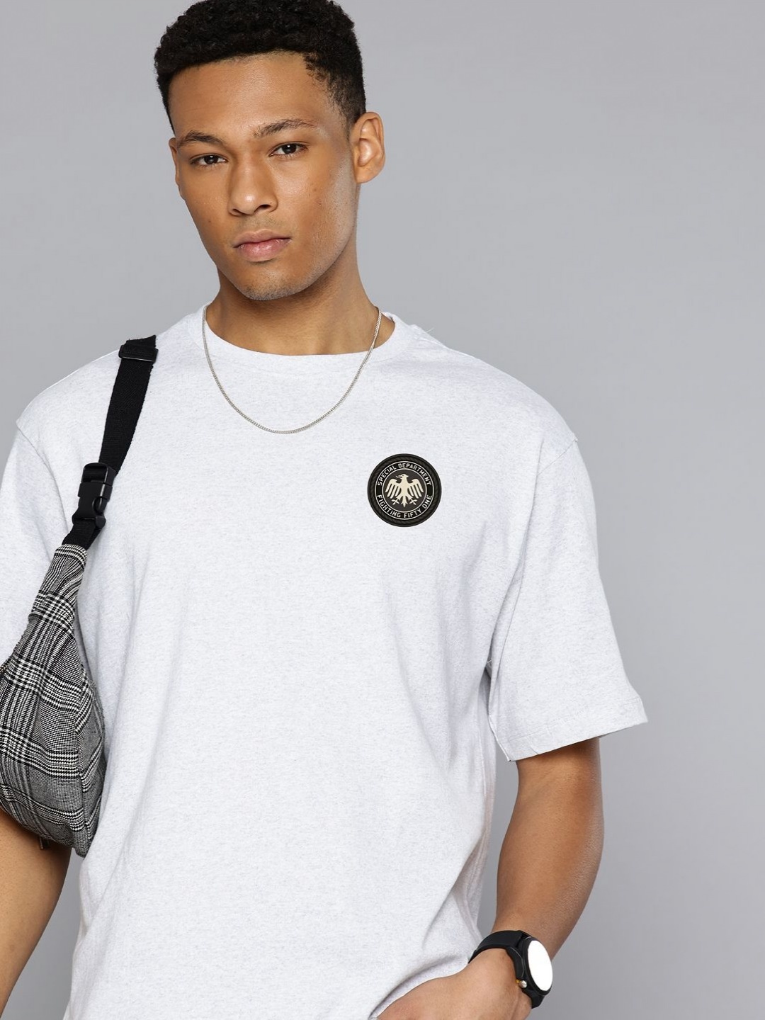 

R.Code by The Roadster Lifestyle Co. Men Solid Cotton Relaxed Fit T-shirt, Grey