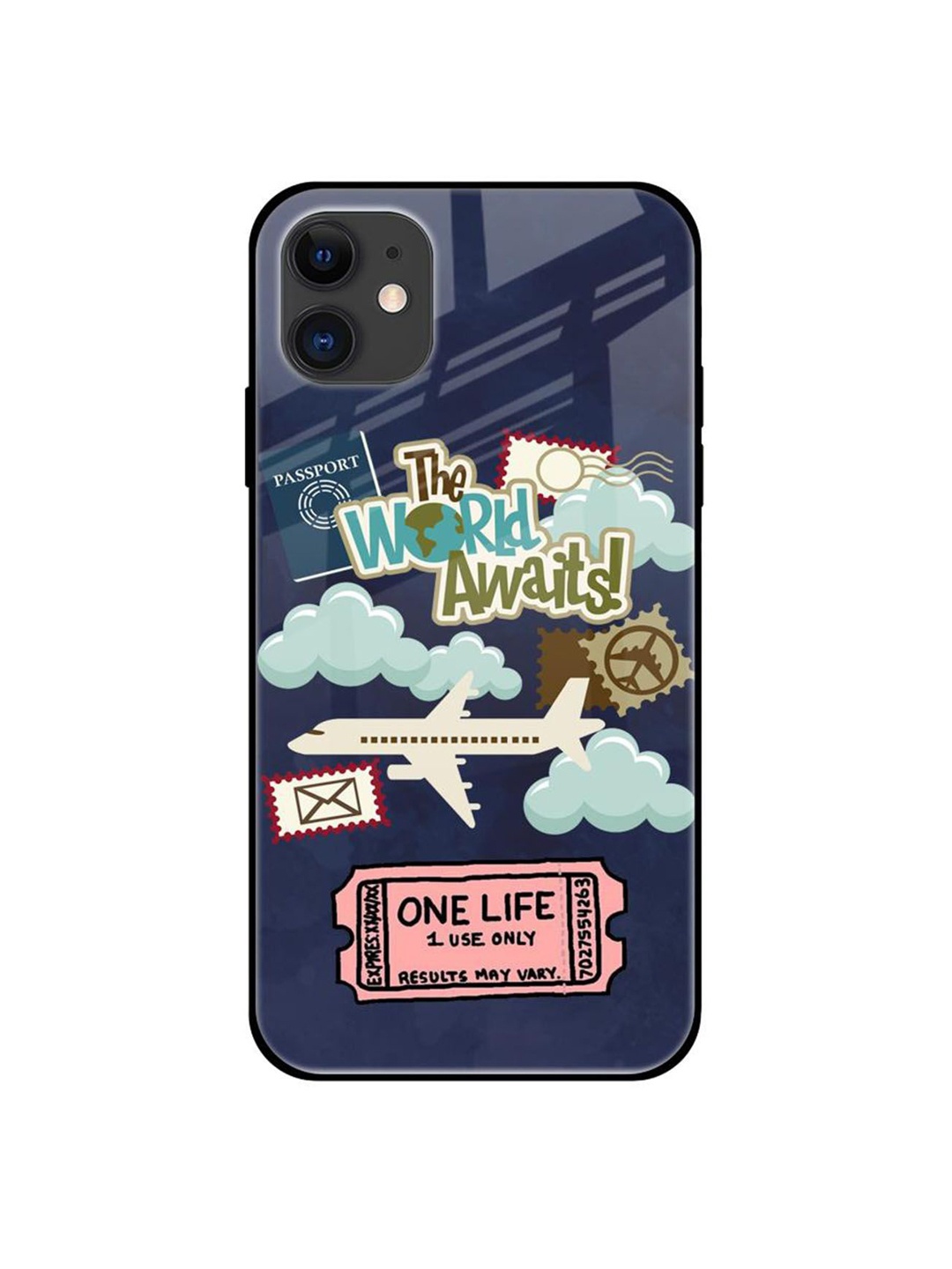 

QRIOH Tour The World Printed iPhone 12 Mini Back Case, Navy blue