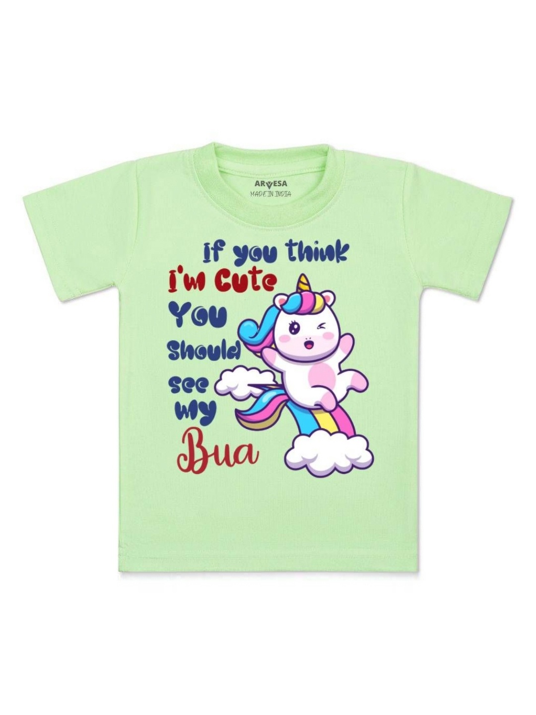 

Arvesa Kids I Am Cute You Should See My Bua Printed Tshirt, Green