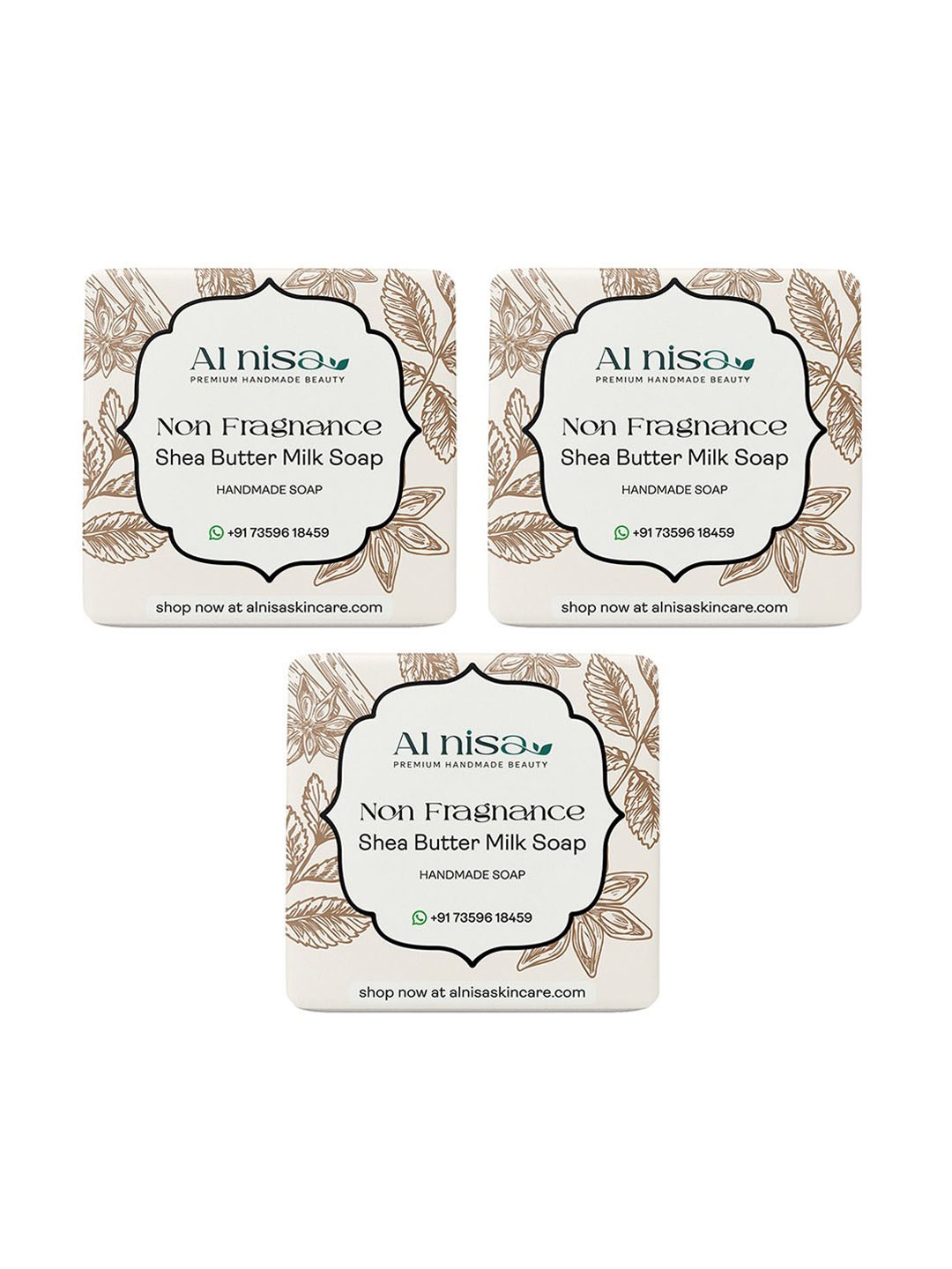 

Al Nisa Set Of 3 Shea Butter Handmade Soap- 100 g Each, Beige
