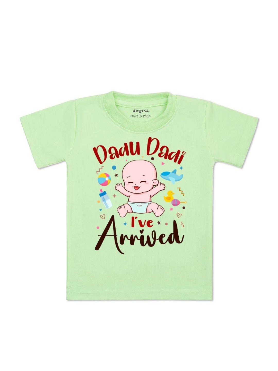 

Arvesa Kids Dada Dadi I Have Arrived Printed Tshirt, Green