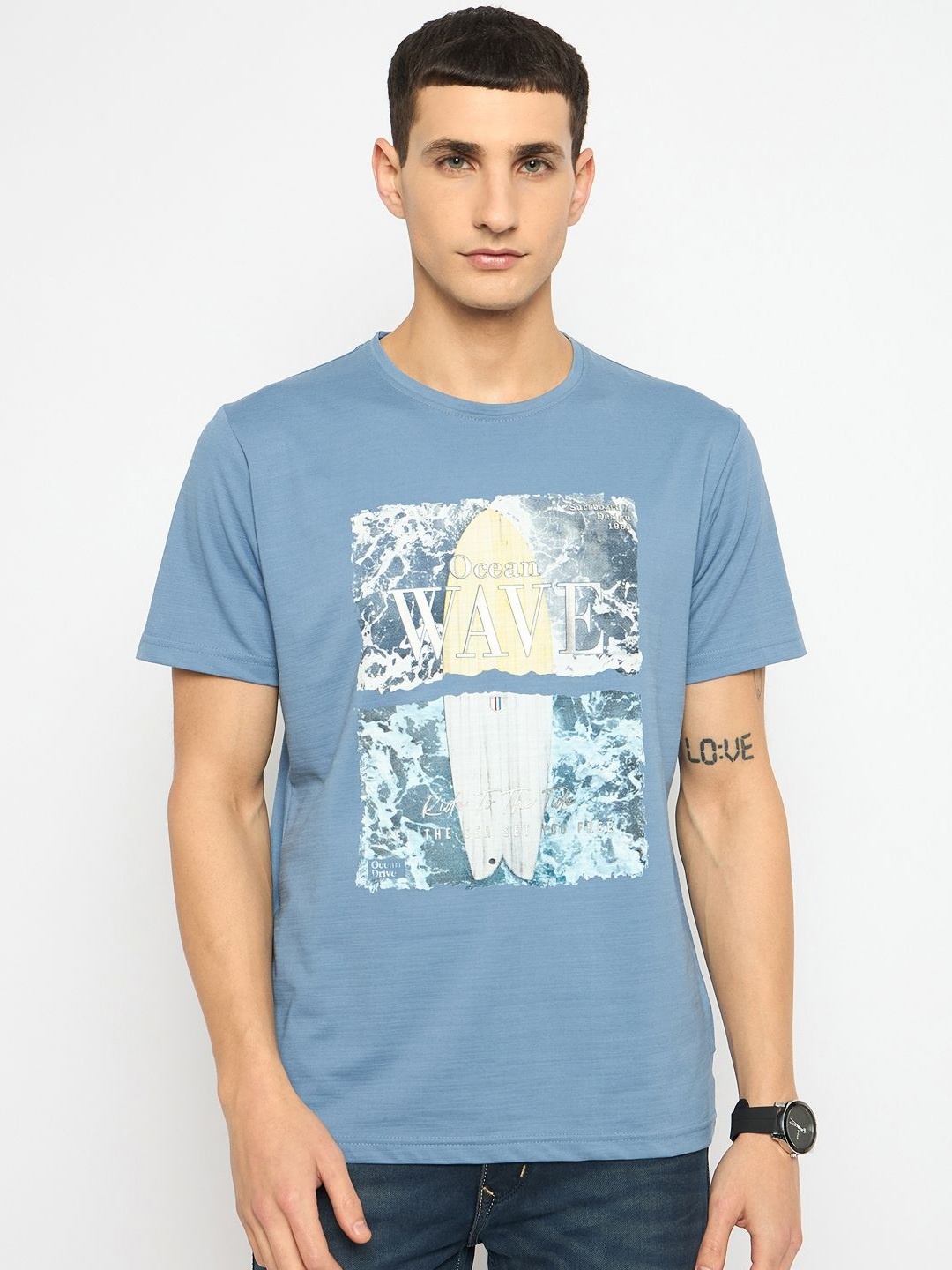 

Duke Men Graphic Printed Round Neck Cotton T-shirt, Blue