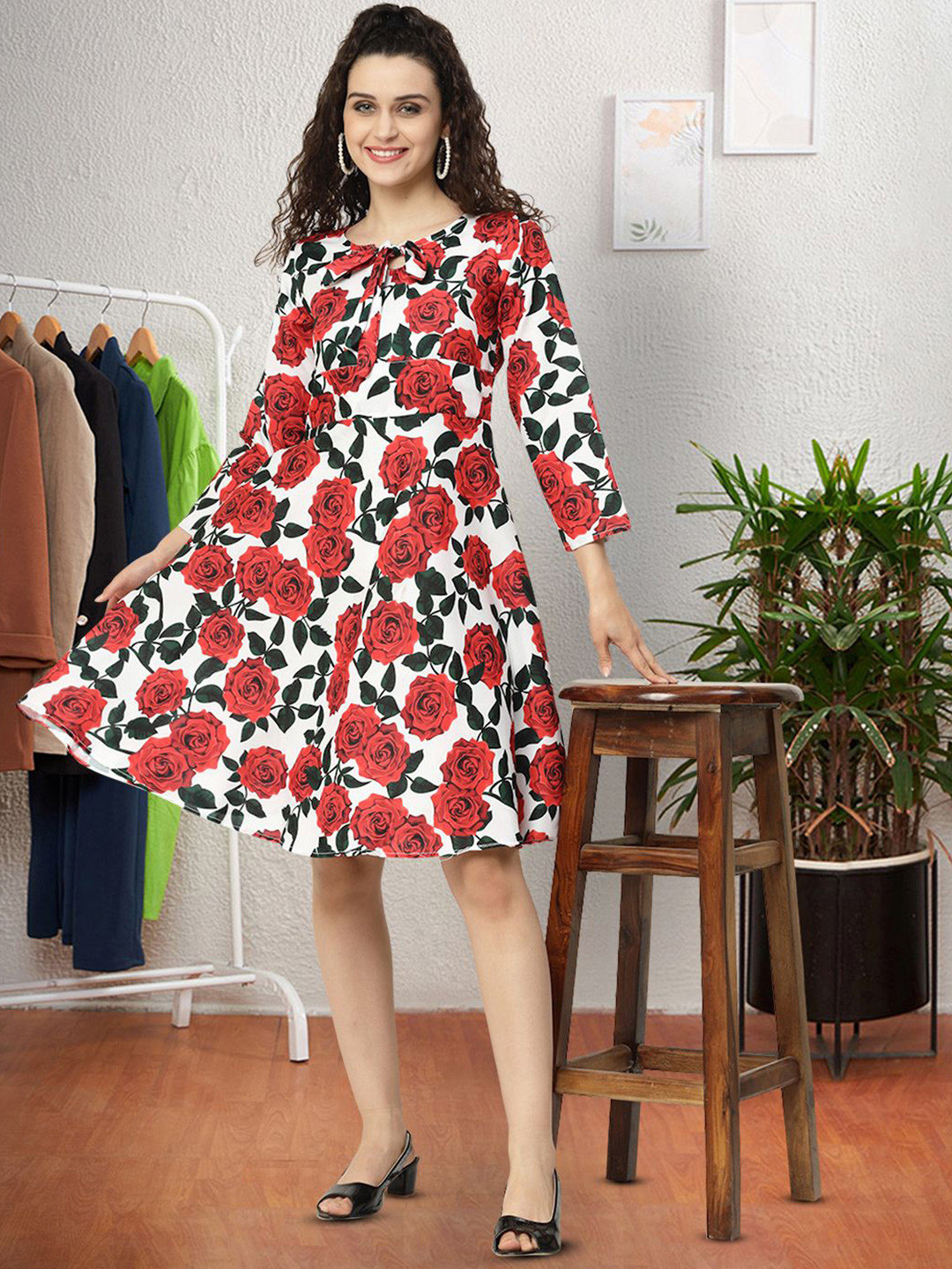 

Moda Rapido Floral Print Applique Fit & Flare Dress, Multi