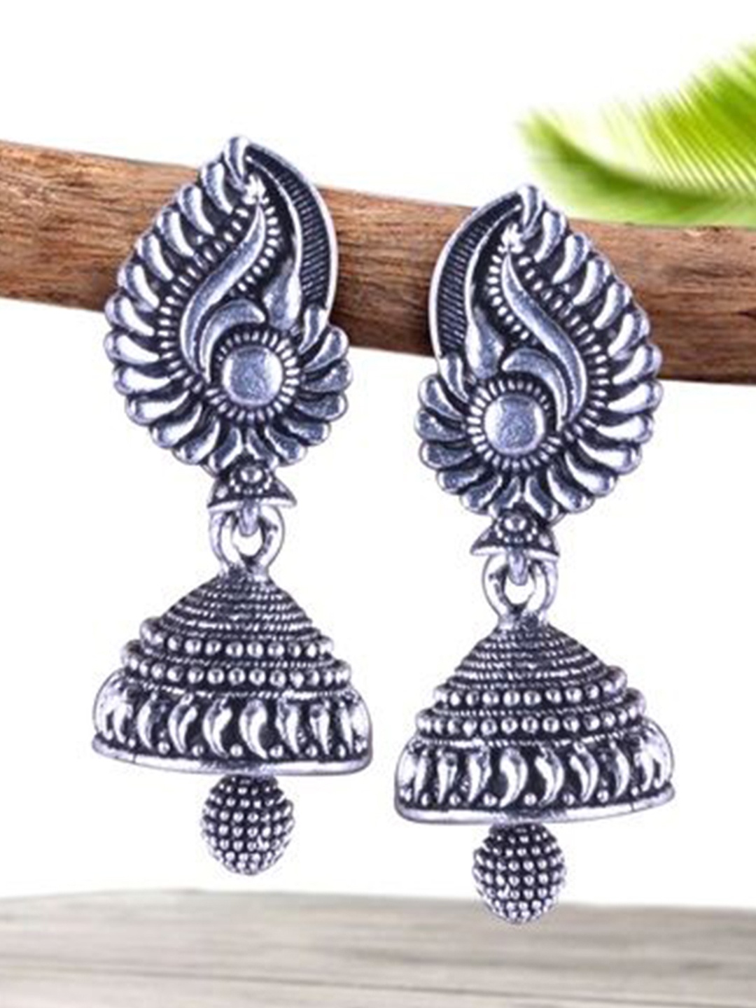 

DIVASTRI Set of 4 Silver-Plated Oxidized Dome Shaped Jhumkas