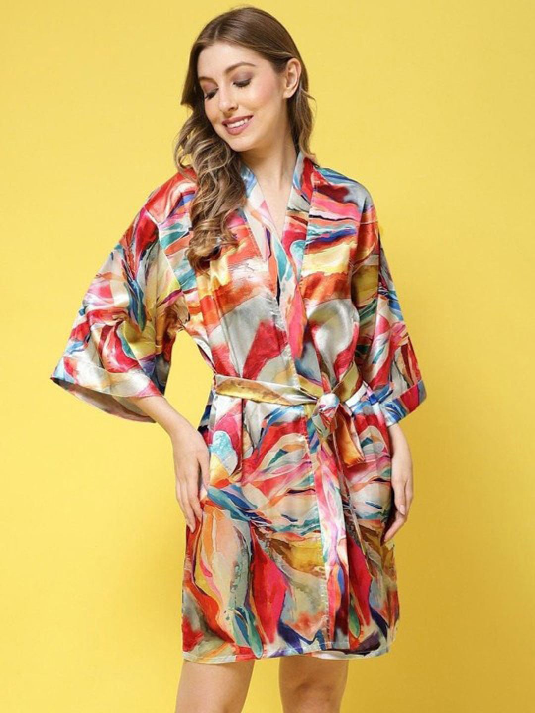 

Dreambe Printed Satin Robe, Red