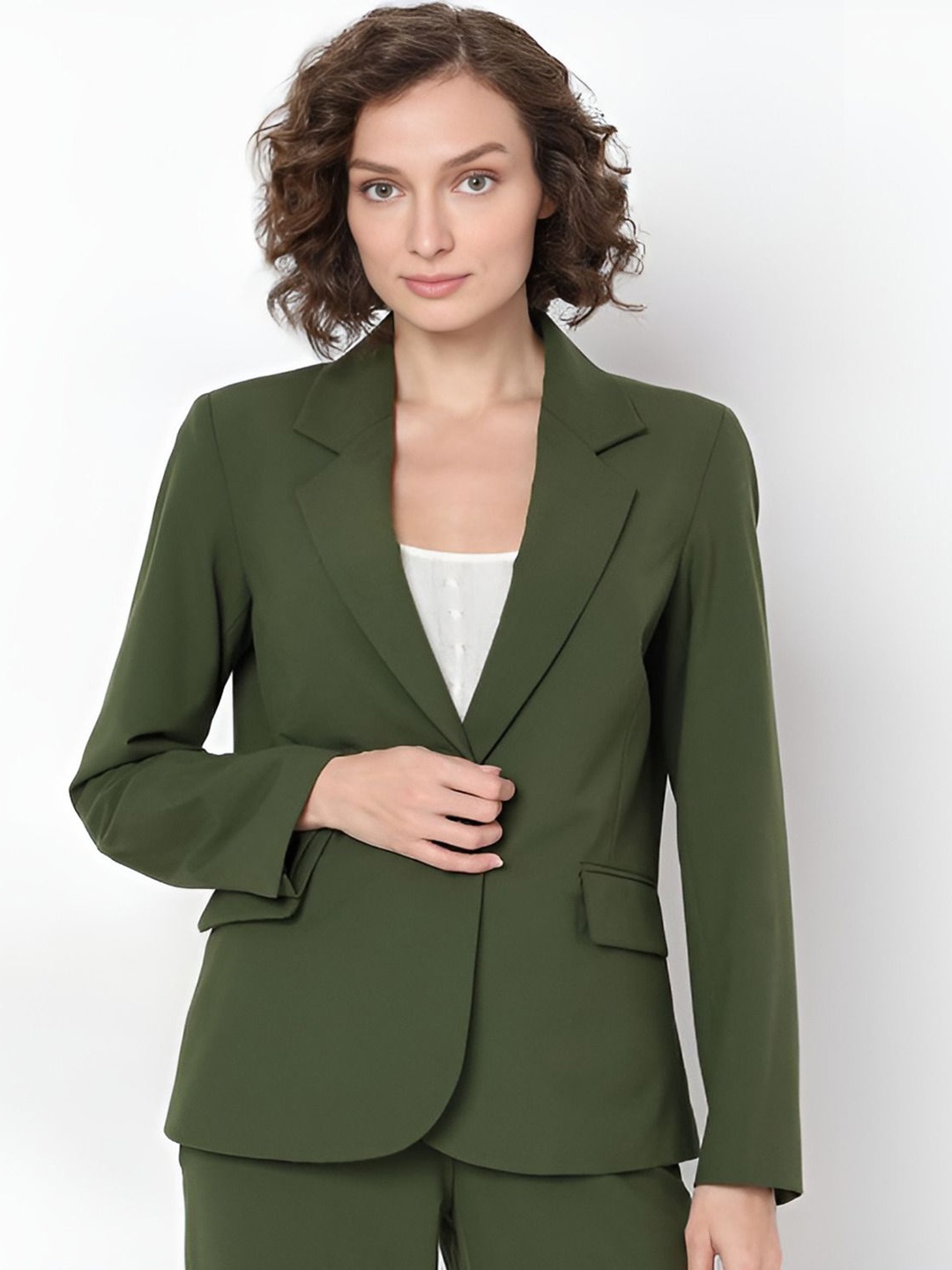 

Shiv traders collection Notched Lapel Single-Breasted Formal Blazer, Olive