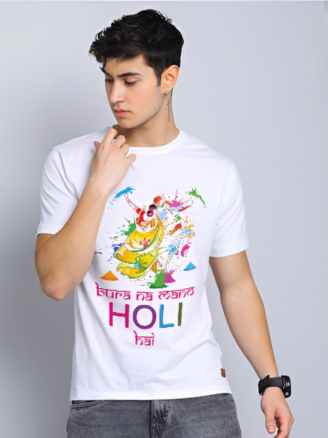 

MAYKR Men Printed Raw Edge T-shirt, White