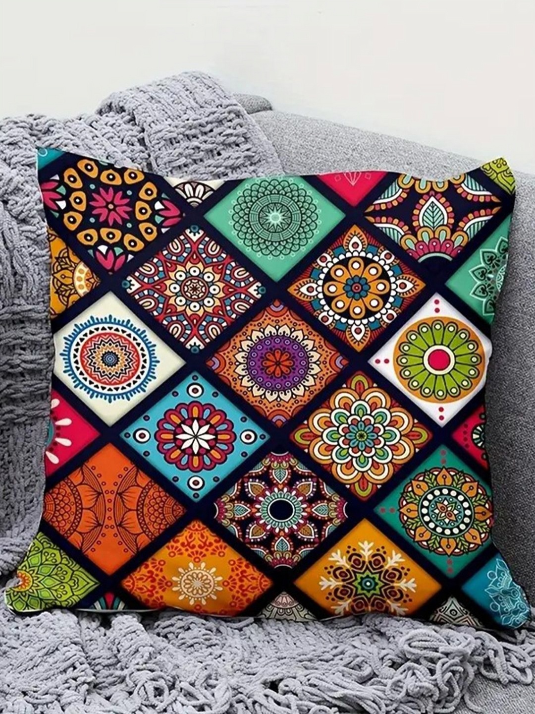 

DecorTwist Black & Red Ethnic Motifs Cotton Square Throw Cushion Cover
