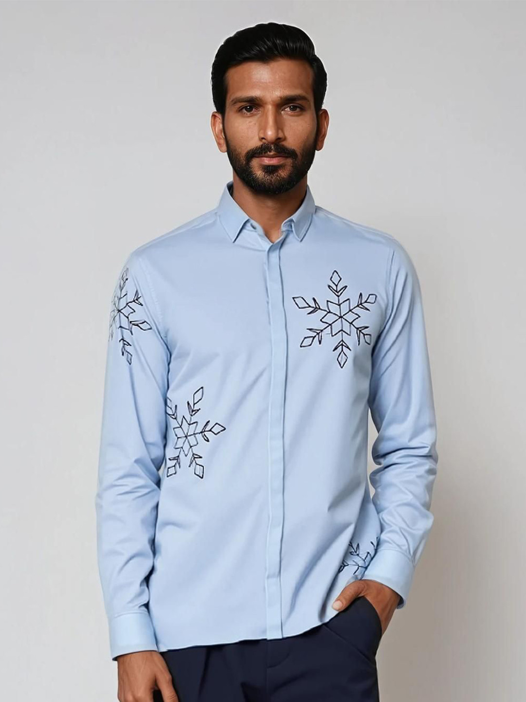 

HE SPOKE Men Smart Tailored Fit Opaque Printed Casual Shirt, Blue