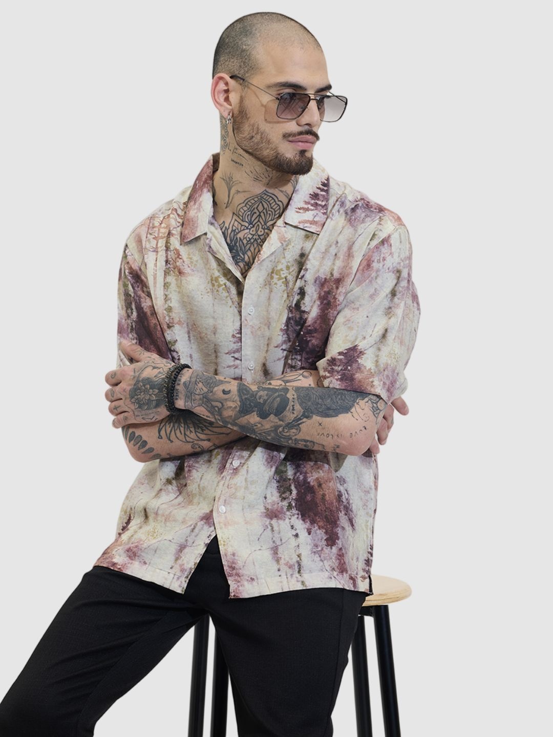 

Snitch Men Relaxed Boxy Opaque Printed Casual Shirt, Beige