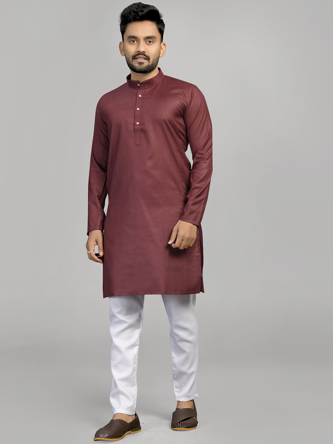 

Fashion FRICKS Band Collar Cotton Straight Kurta, Maroon