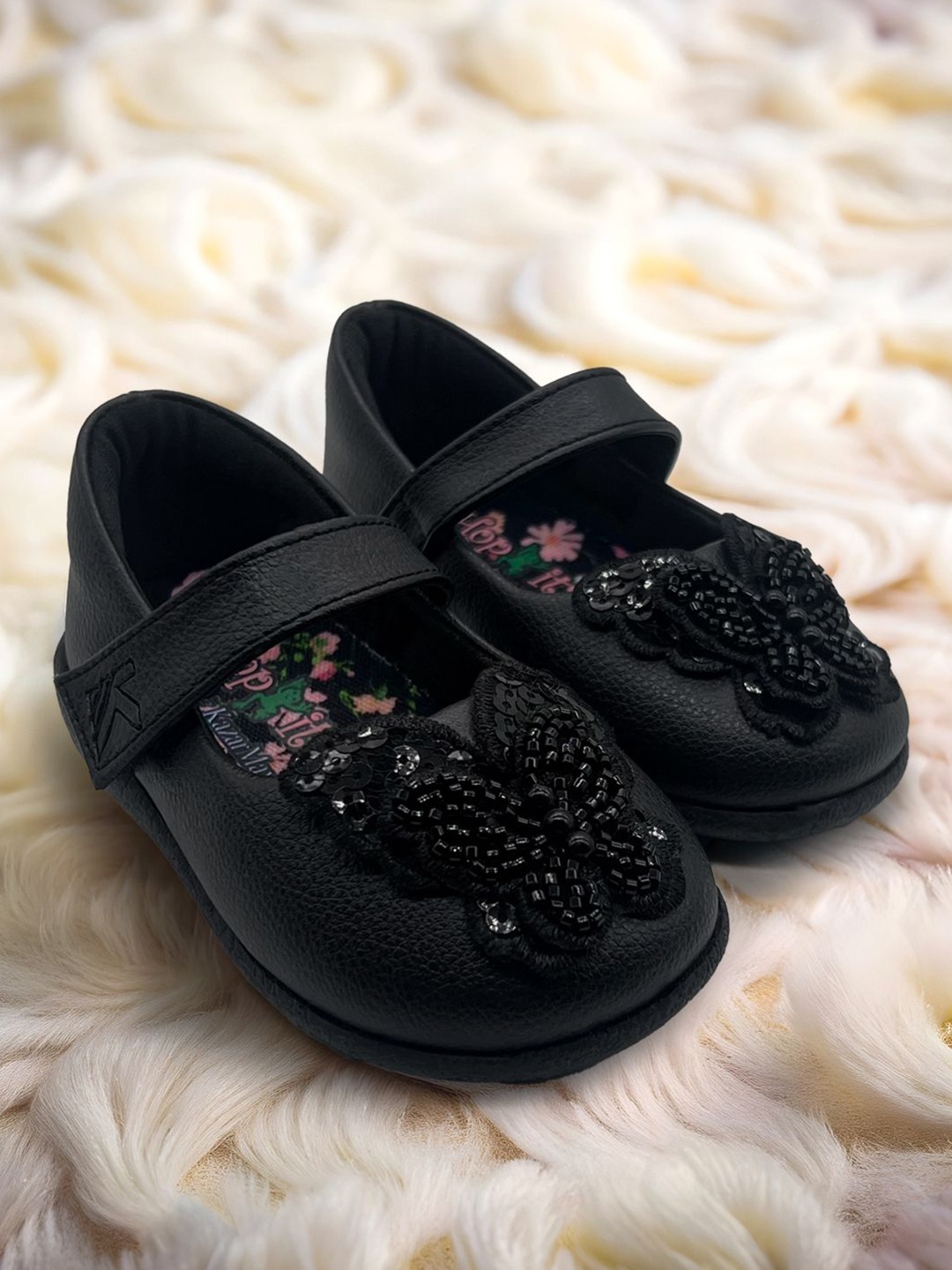 

KazarMax Hopits Girls Black with Butterfly Mary Jane Shoes Ballerina Flat