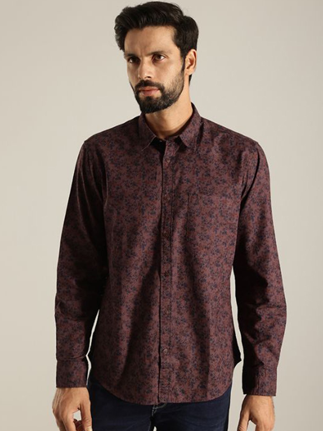

Indian Terrain Men Slim Fit Opaque Printed Casual Shirt, Brown