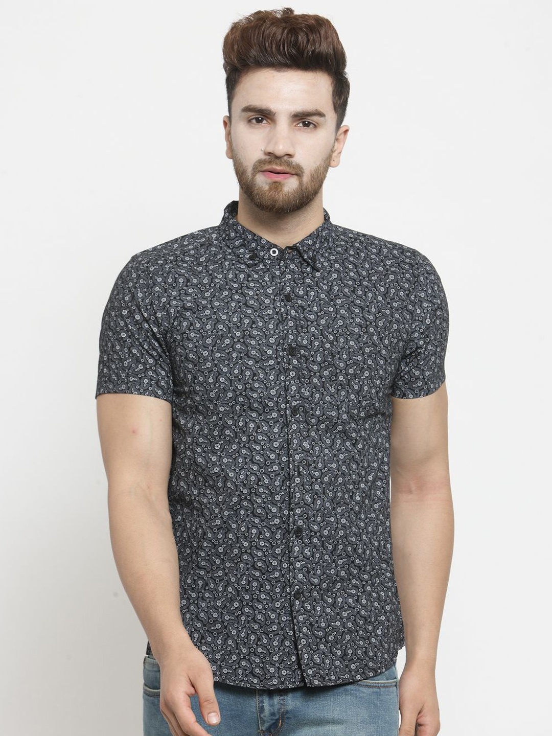 

Moda Rapido Men Slim Fit Opaque Printed Casual Shirt, Black