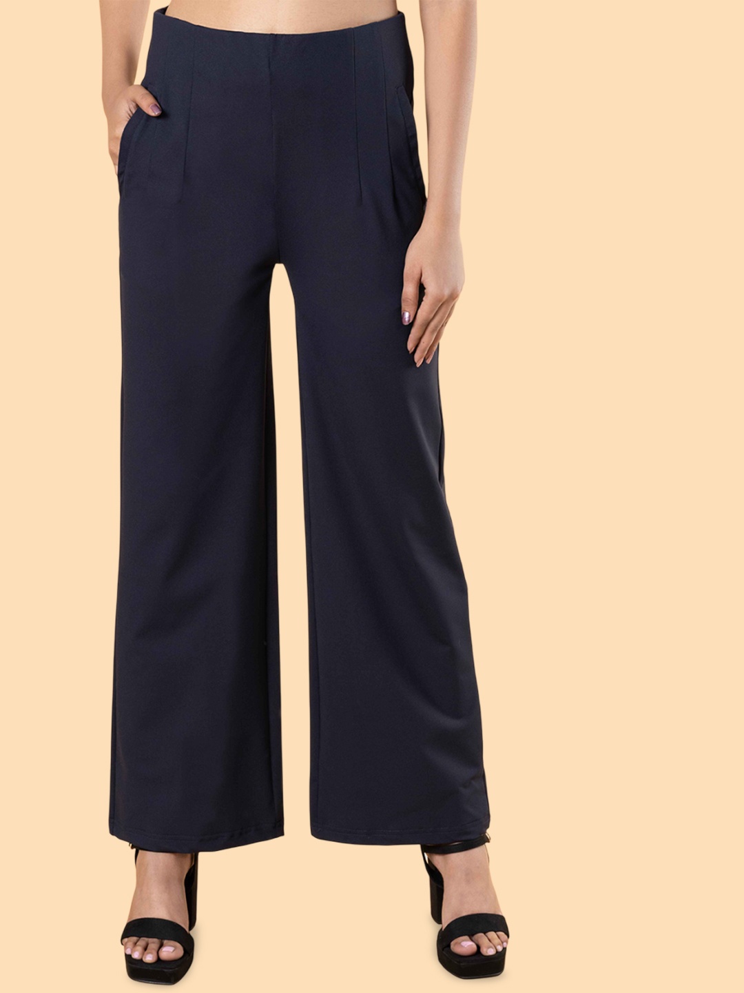 

NOT SO PINK Women Relaxed High-Rise Pleated Trousers, Navy blue