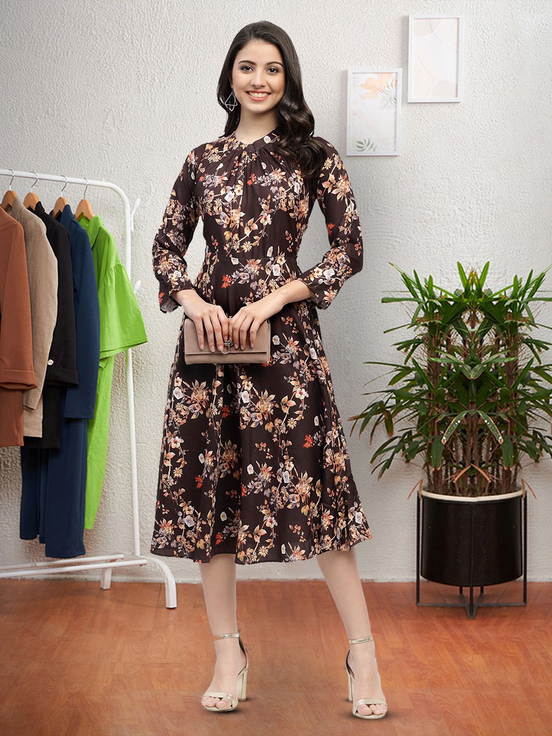 

Moda Rapido Floral Print Applique Fit & Flare Dress, Multi
