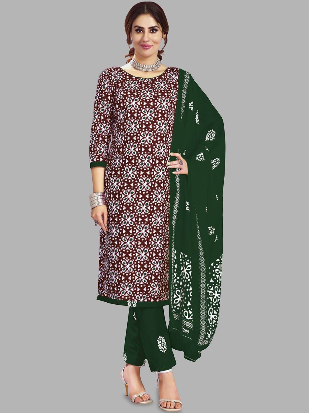 

shree jeenmata collection Floral Printed Pure Cotton Straight Kurta With Trouser & Dupatta, Maroon