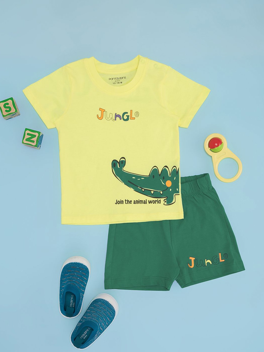 

Pantaloons Baby Infant Animal Printed Pure Cotton T-shirt With Shorts, Green
