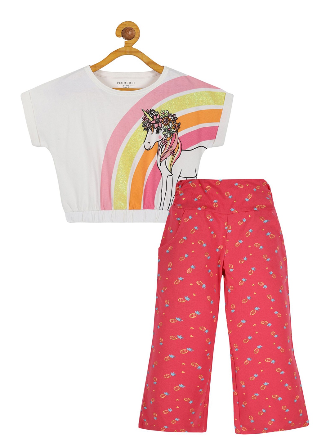 

PLUM TREE Girls Printed Top with Palazzos, Off white