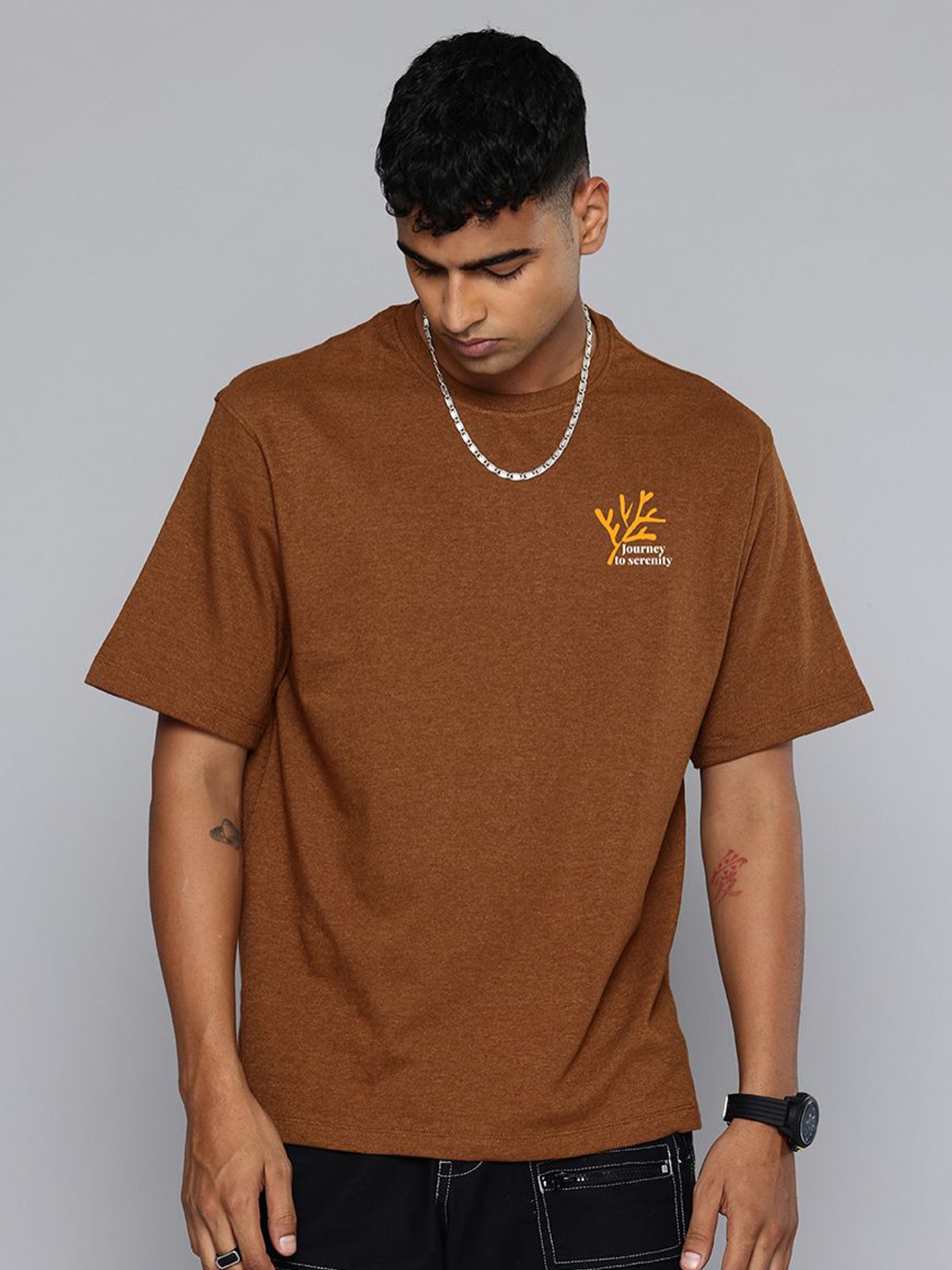

R.Code by The Roadster Life Co. Men Applique T-shirt, Mustard
