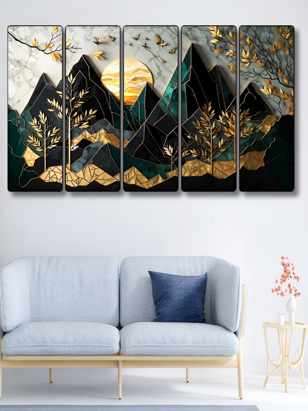

Myntra Elegant Homes Black & Gold-Toned 5 Piece Wood Other Wall Paintings