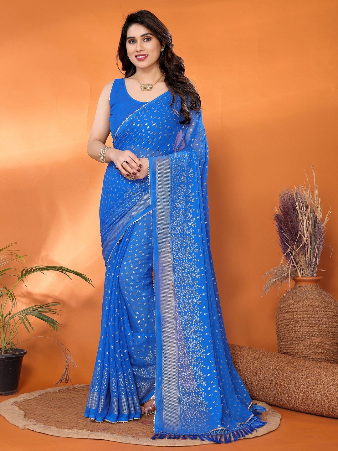 

Moda Rapido Embellished Poly Georgette Saree, Blue