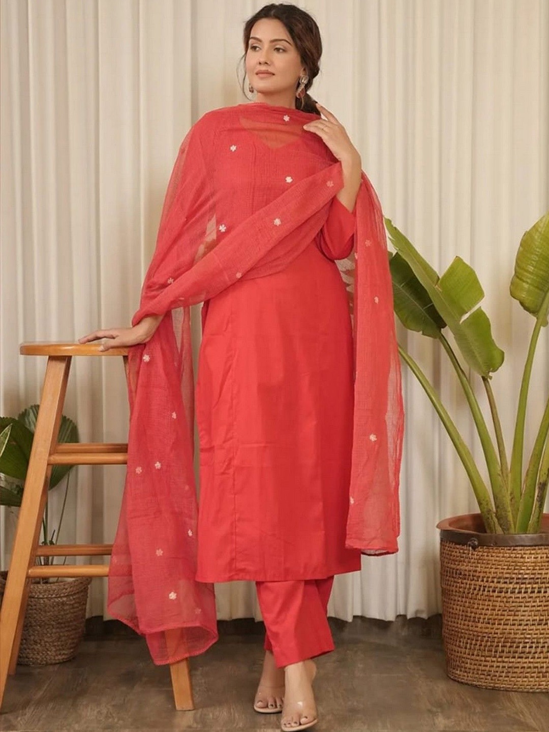 

mimi design Women Regular Kurta with Dhoti Pants & With Dupatta, Orange