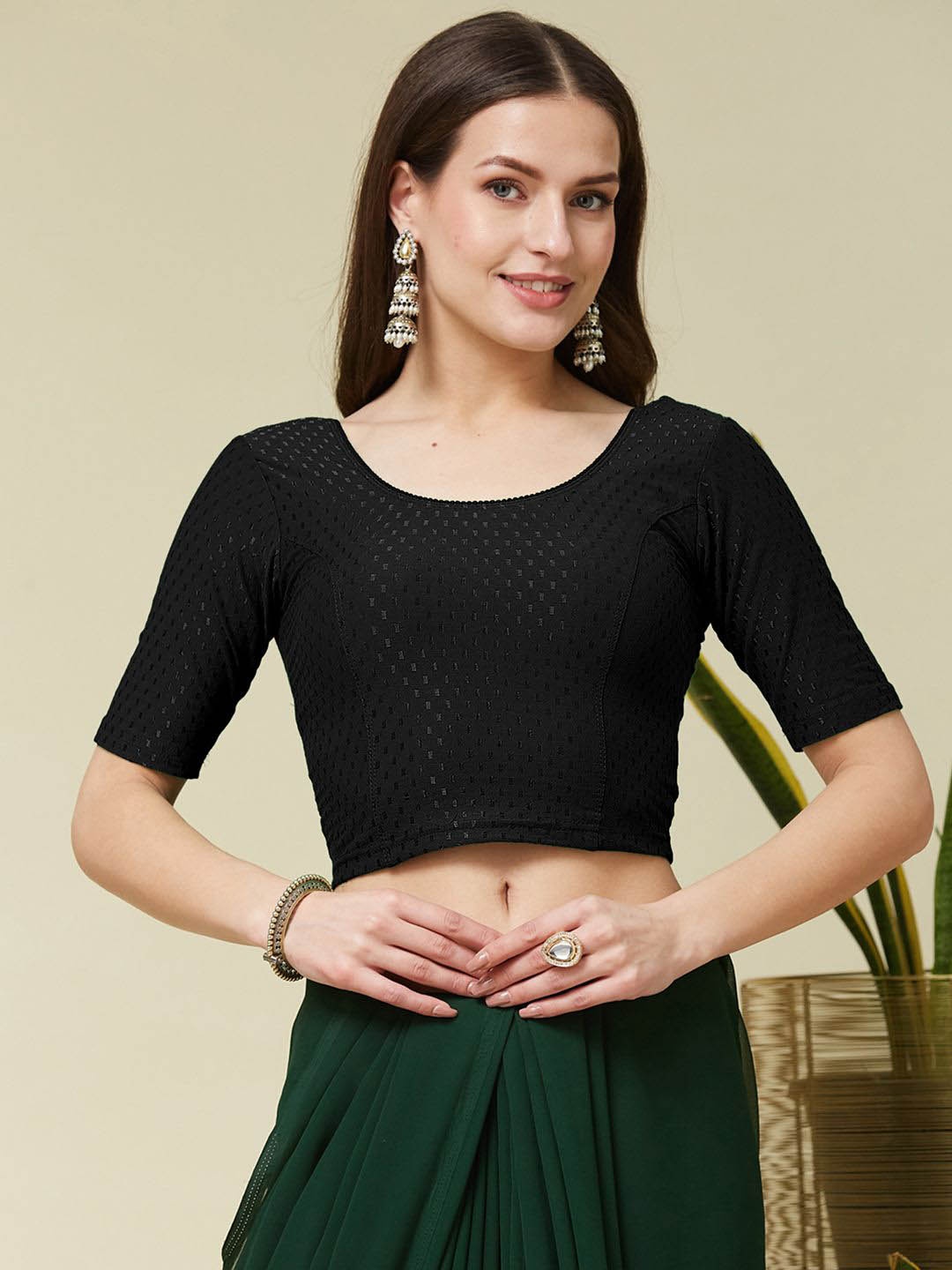 

KALINI Woven Design Cotton Saree Blouse, Black
