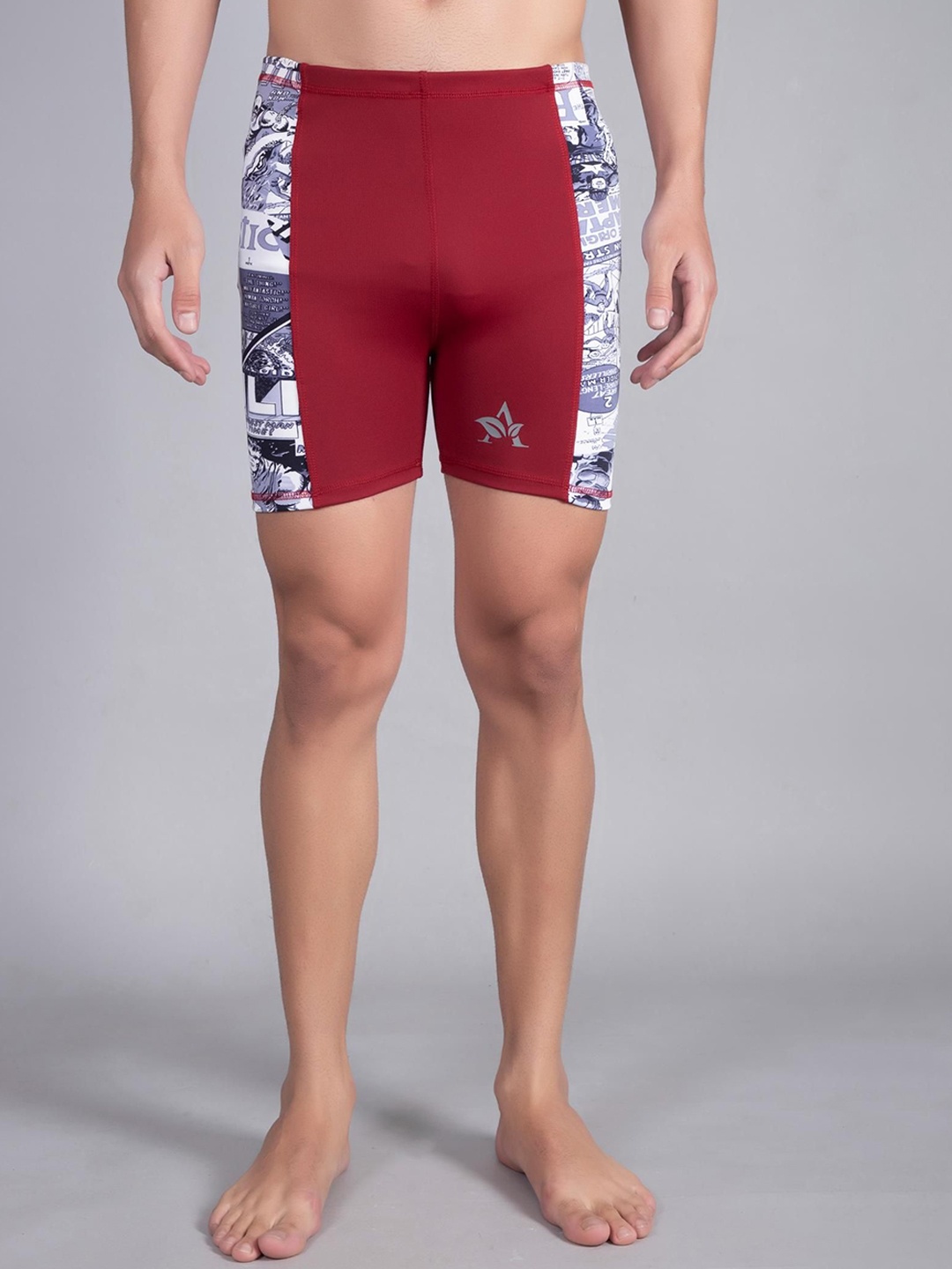 

UllasPemium Men Printed Swim Shorts, Maroon