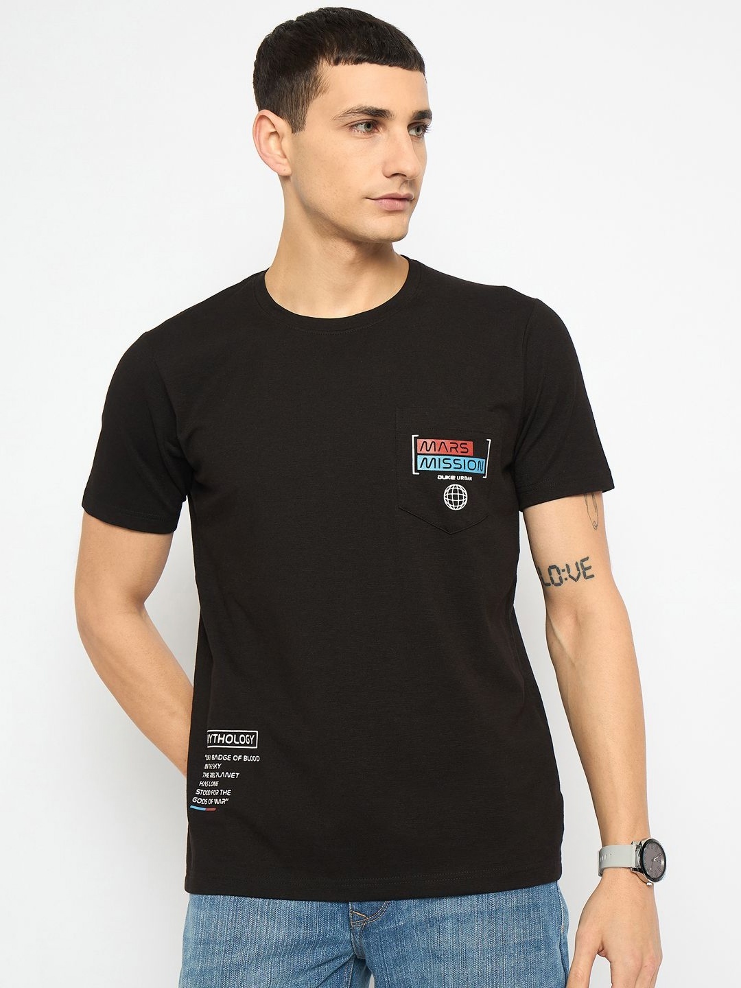 

Duke Men Typography Printed Round Neck Cotton T-shirt, Black