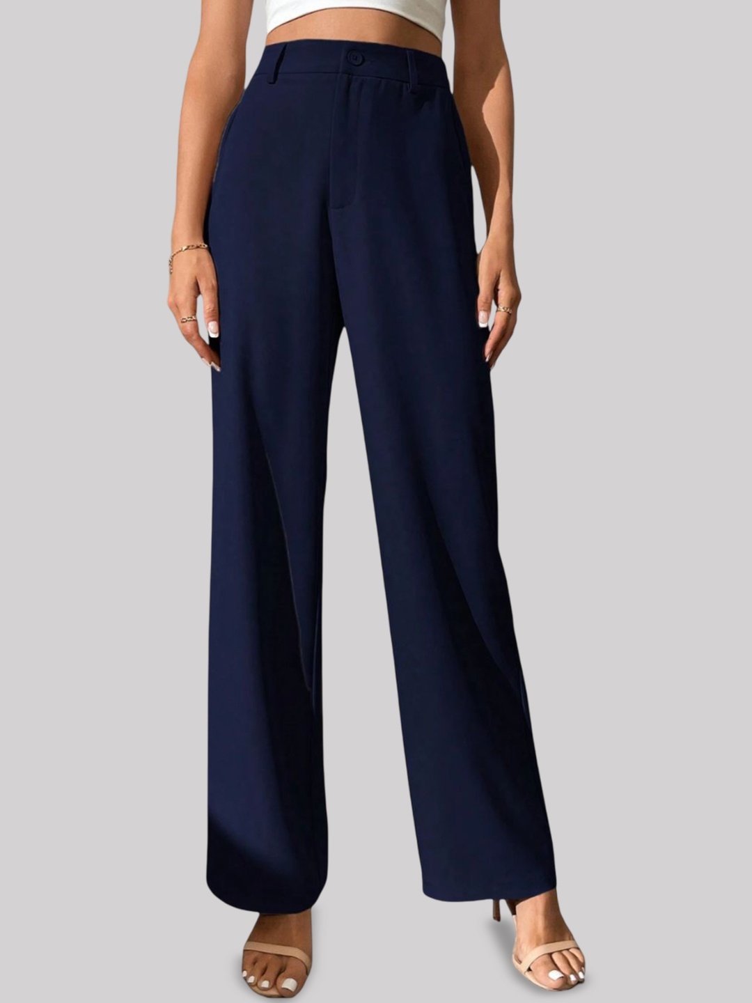 

FNOCKS Women Custom High-Rise Trousers, Navy blue