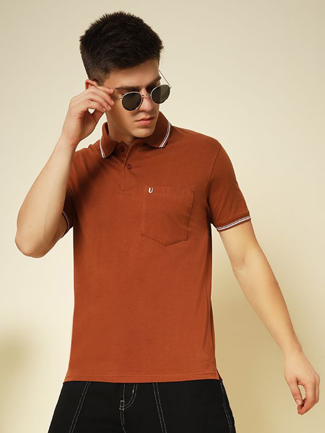 

UNIBERRY Men Polo Collar Pockets T-shirt, Red