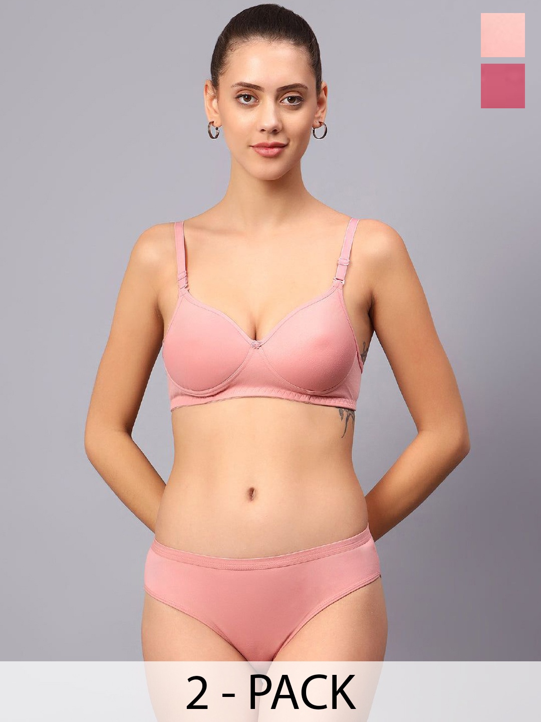 

Designer Bugs Pack Of 2 Cotton Non Padded Non Wired Lingerie Set NPLS-RG-BP-30B, Rose gold