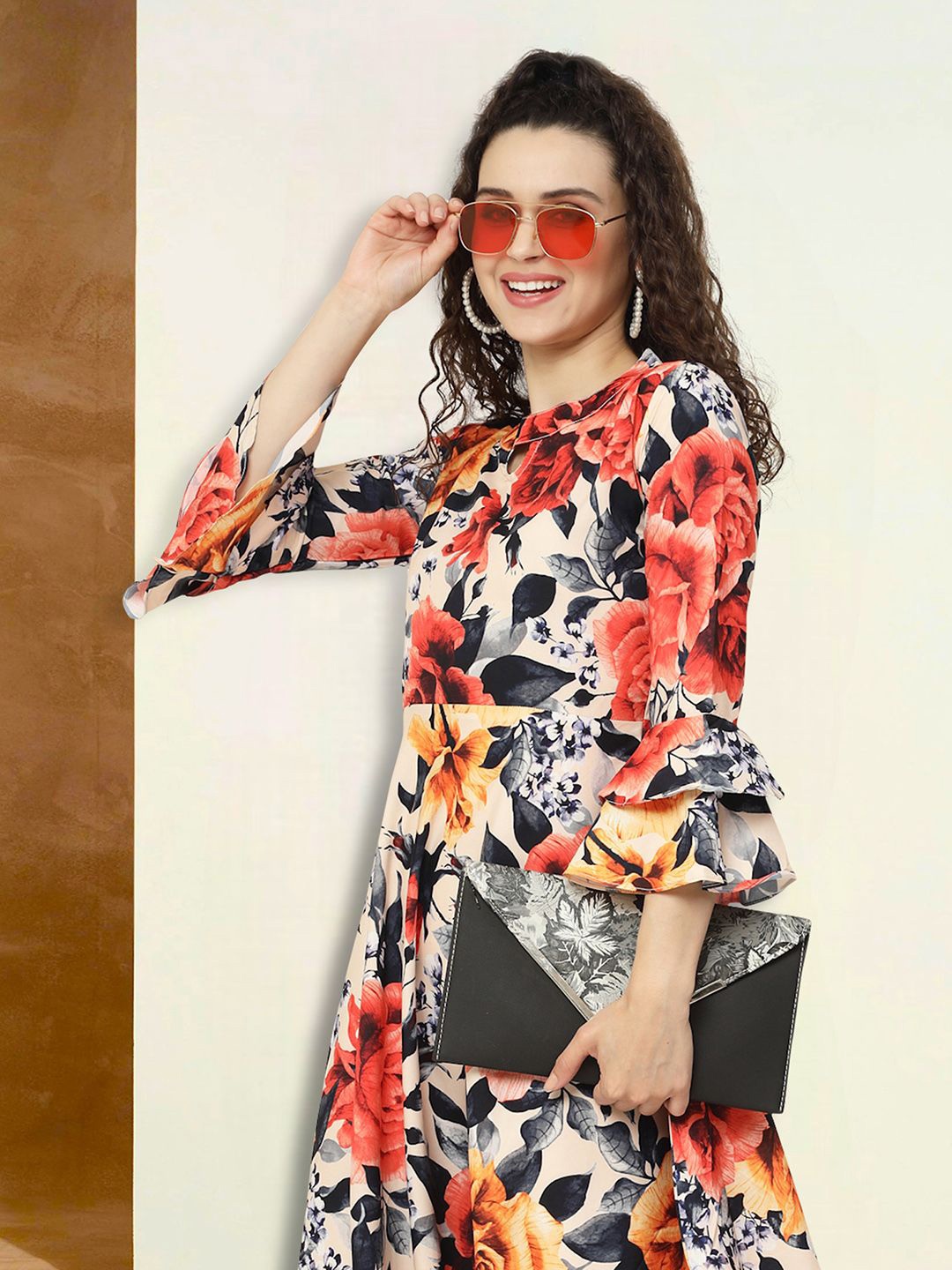 

Moda Rapido Floral Print Applique Fit & Flare Dress, Multi