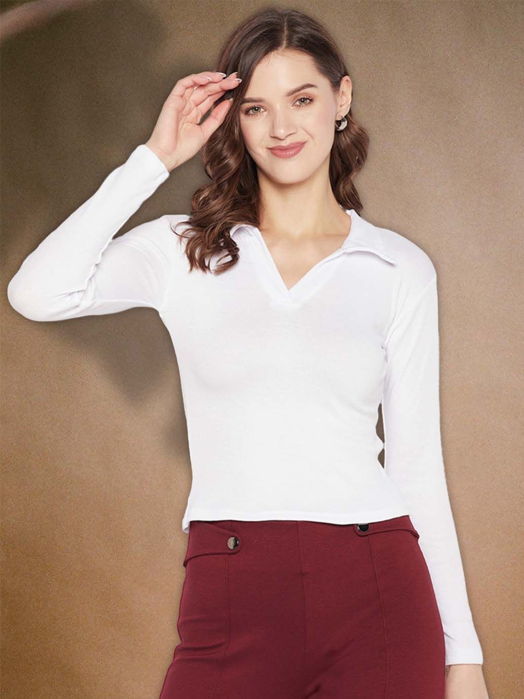 

all about you Women Shirt Collar Fitted Top, White