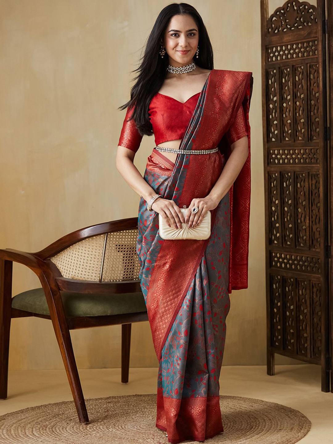 

Mitera Woven Design Zari Banarasi Saree, Teal