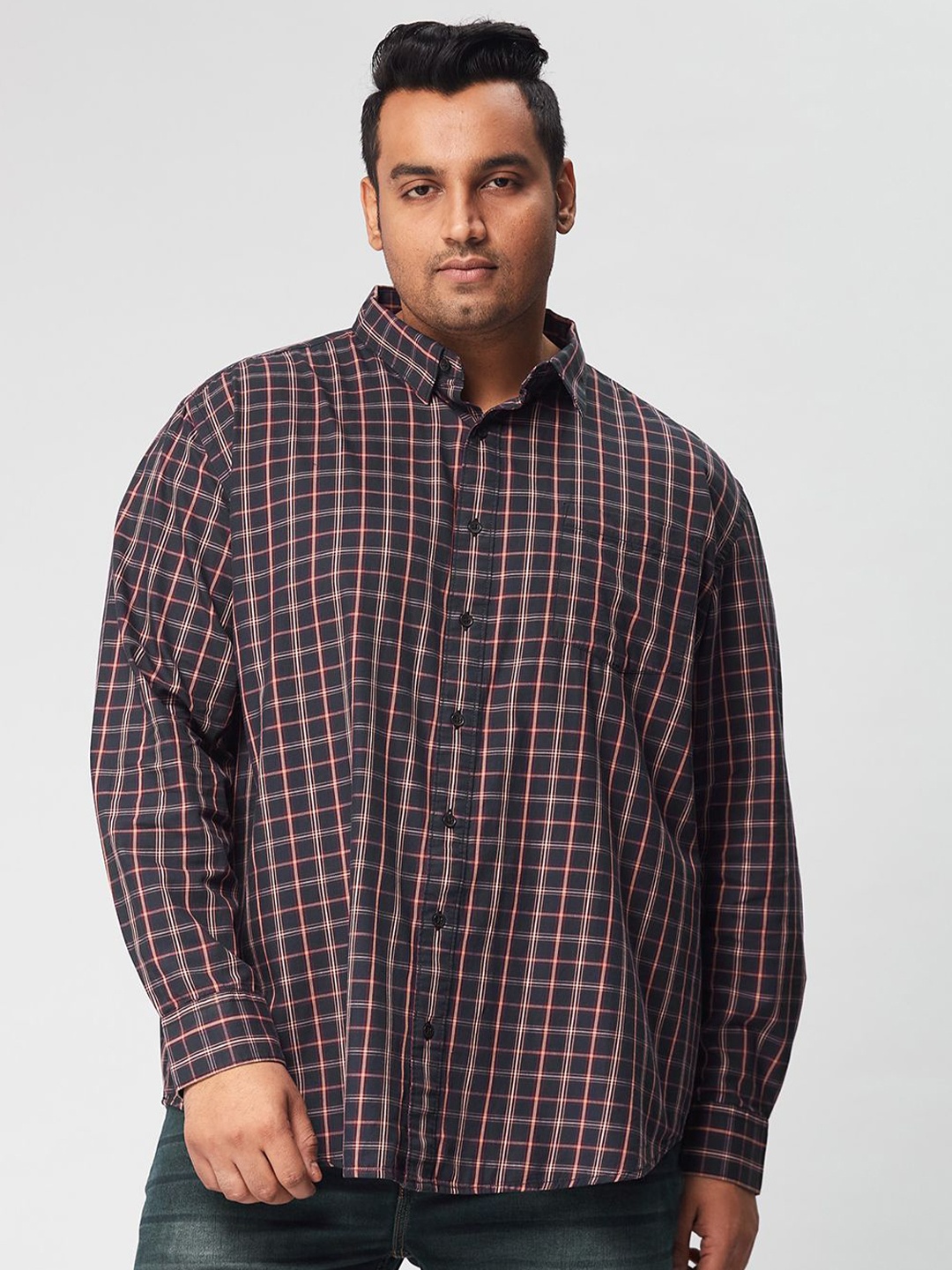 

Big Hello - The Plus Life Men Comfort Opaque Checked Casual Shirt, Navy blue