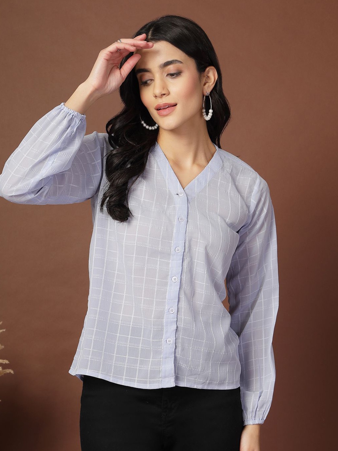 

KATLINE Women Smart Opaque Checked Formal Shirt, Blue