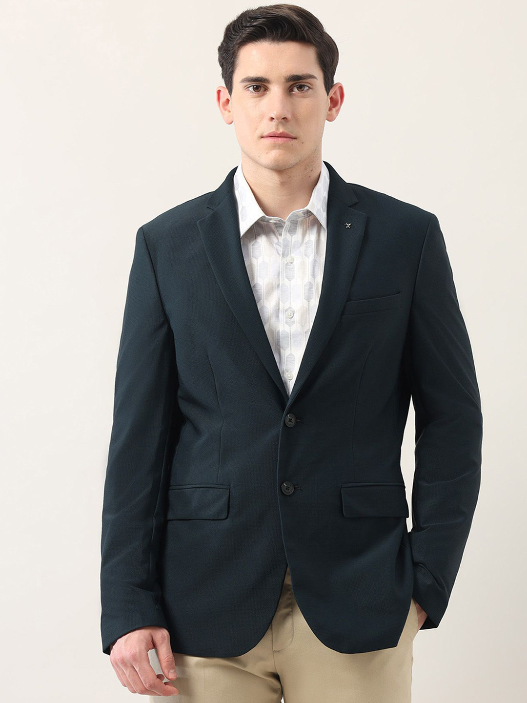

Arrow Slim-Fit Textured Single-Breasted Notched Lapel Collar Formal Blazers, Teal
