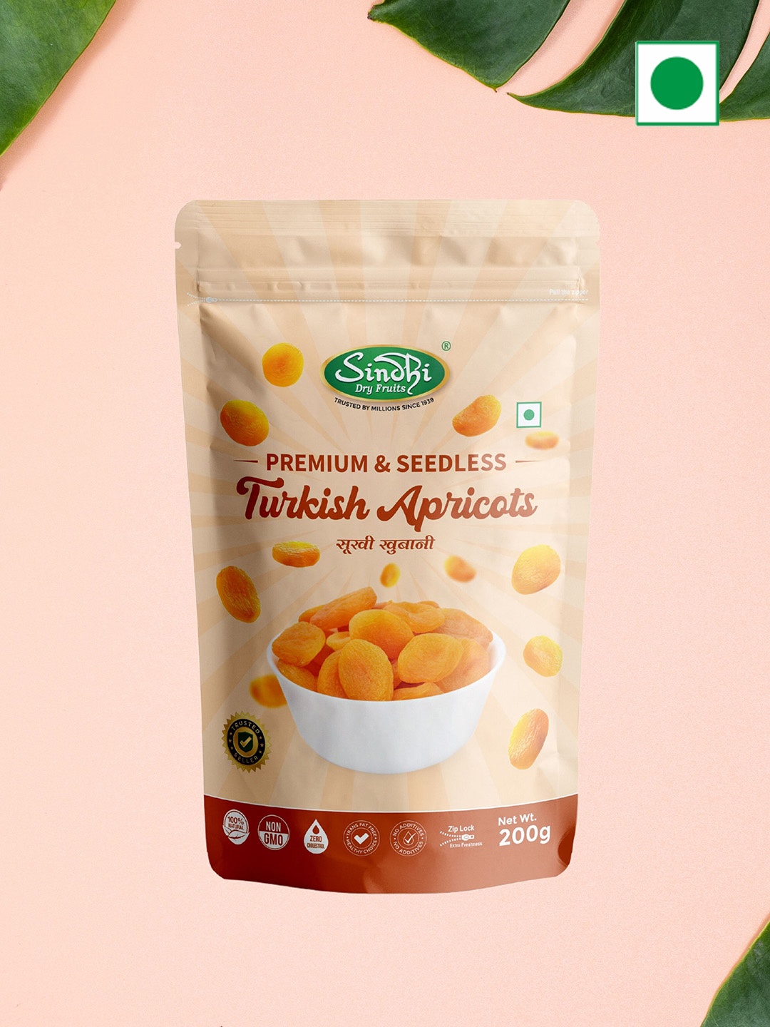 

SINDHI Dry Fruits Turkish Seedless Apricots 200g, Brown