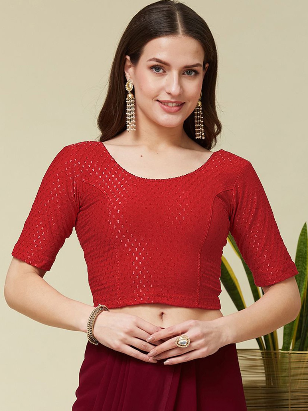

KALINI Woven Design Cotton Saree Blouse, Red